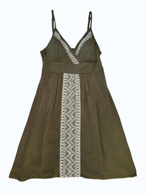 Apt. 9 Olive Green Tribal Embroidered V-Neck Tank Dress Padded Casual Medium
